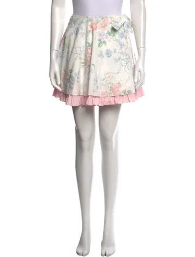Pre-owned Selkie Floral Print Mini Skirt In White