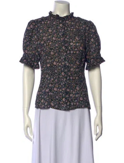 Pre-owned Selkie Floral Print Mock Neck Blouse In Multi