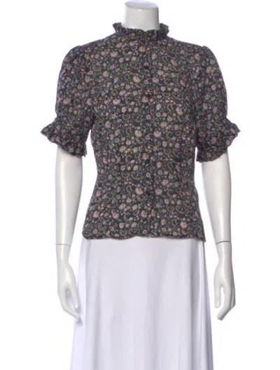 Pre-owned Selkie Floral Print Mock Neck Blouse W/ Tags In Black