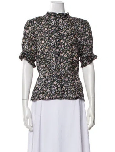 Pre-owned Selkie Floral Print Short Sleeve Blouse In Black