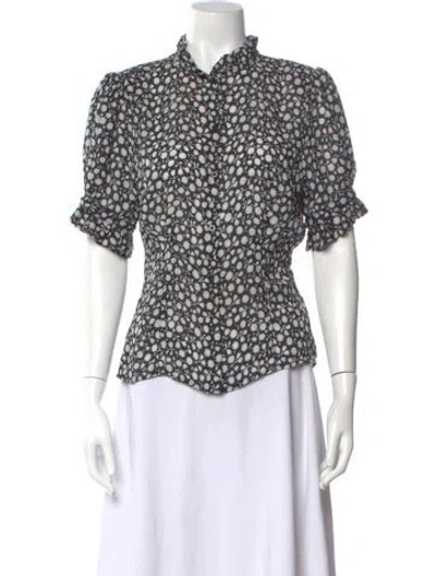 Pre-owned Selkie Floral Print Short Sleeve Blouse In Black