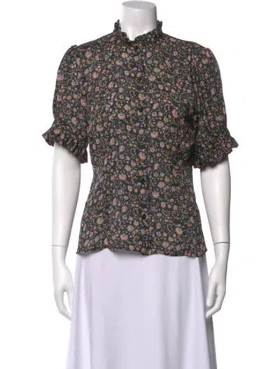 Pre-owned Selkie Floral Print Short Sleeve Blouse In Black/pink