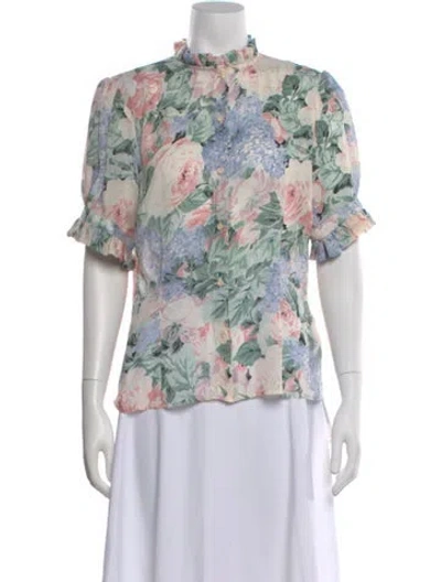 Pre-owned Selkie Floral Print Short Sleeve Blouse In Neutral