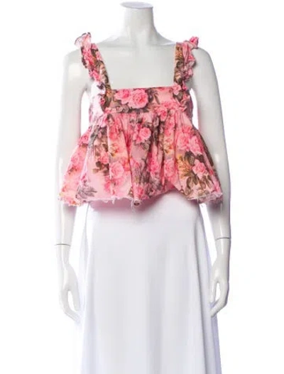 Pre-owned Selkie Floral Print Square Neckline Crop Top In Pink