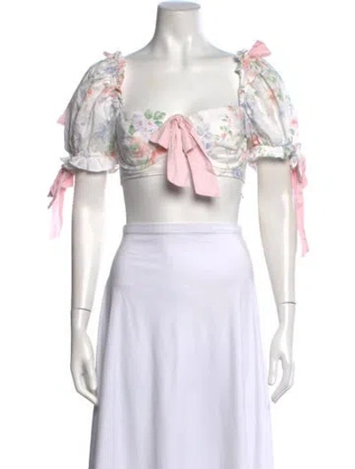 Pre-owned Selkie Floral Print Square Neckline Crop Top In Pink/white