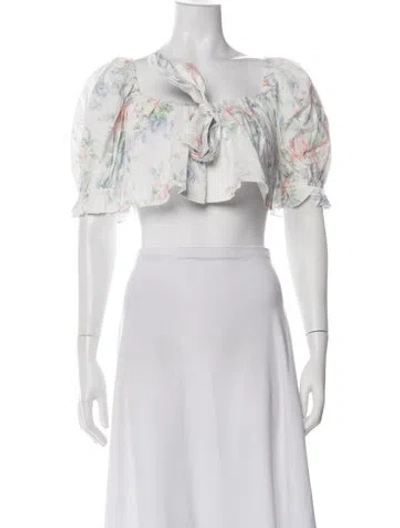Pre-owned Selkie Floral Print Square Neckline Crop Top W/ Tags In Blue
