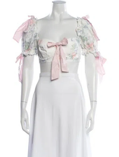 Pre-owned Selkie Floral Print Square Neckline Crop Top In White