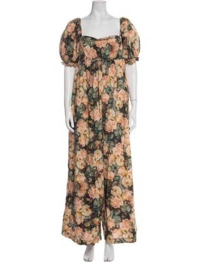 Pre-owned Selkie Floral Print Square Neckline Jumpsuit In Green