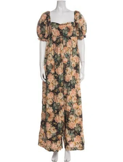 Pre-owned Selkie Floral Print Square Neckline Jumpsuit In Green