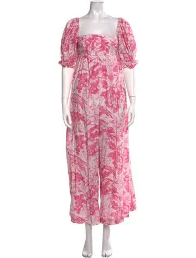 Pre-owned Selkie Floral Print Square Neckline Jumpsuit In Pink