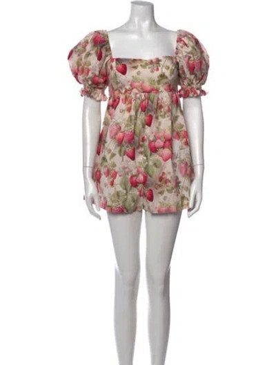 Pre-owned Selkie Floral Print Square Neckline Romper In Neutral