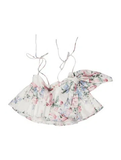 Pre-owned Selkie Floral Print Square Neckline Top In White