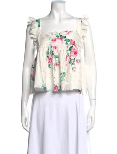 Pre-owned Selkie Floral Print Square Neckline Top In White