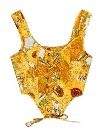 Pre-owned Selkie Floral Print Square Neckline Top In Yellow