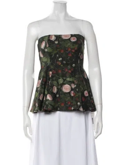 Pre-owned Selkie Floral Print Strapless Top In Green