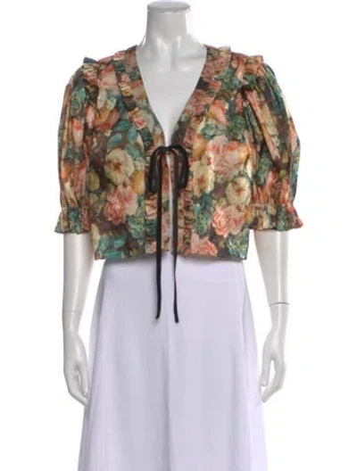 Pre-owned Selkie Floral Print V-neck Blouse In Multi