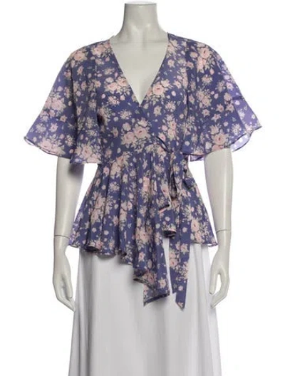 Pre-owned Selkie Floral Print V-neck Blouse W/ Tags In Purple