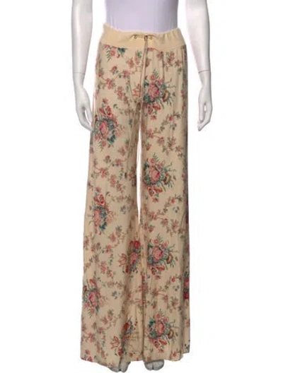 Pre-owned Selkie Floral Print Wide Leg Pants In Neutrals