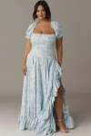Selkie Foxglove Plus Short-sleeve Ruffle Maxi Dress In Blue