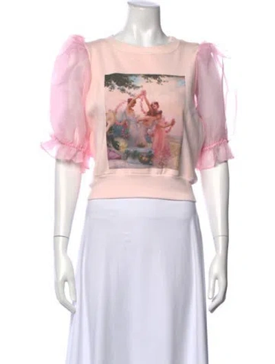 Pre-owned Selkie Graphic Print Crew Neck Top In Pink