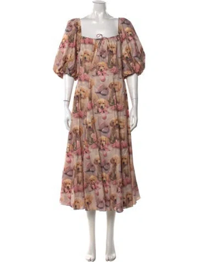 Pre-owned Selkie Graphic Print Midi Length Dress In Multicolor