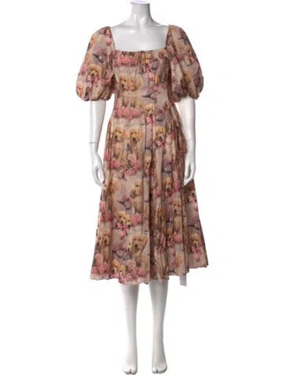 Pre-owned Selkie Graphic Print Midi Length Dress In Pink