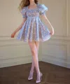 Selkie Maria Mini Dress In Picnic In Blue