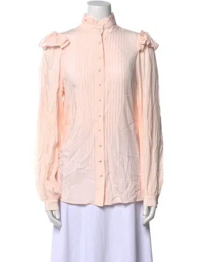 Pre-owned Selkie Mock Neck Long Sleeve Button-up Top In Pink