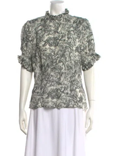 Pre-owned Selkie Paisley Print Mock Neck Blouse In Neutral