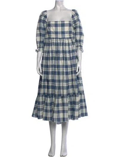 Pre-owned Selkie Plaid Print Long Dress In Blue