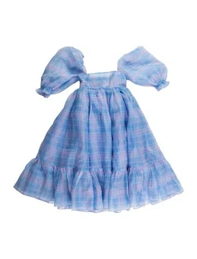 Pre-owned Selkie Plaid Print Long Dress In Blue/purple