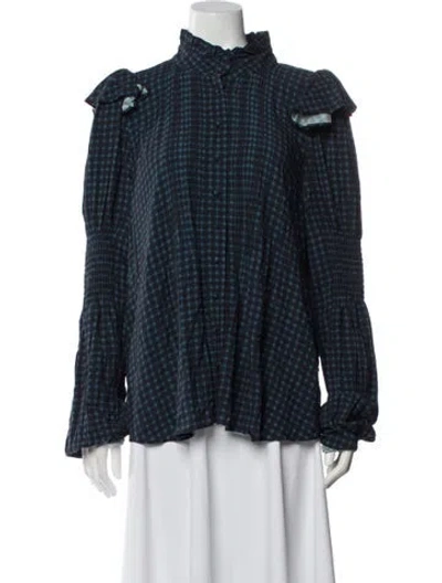 Pre-owned Selkie Plaid Print Long Sleeve Blouse In Blue