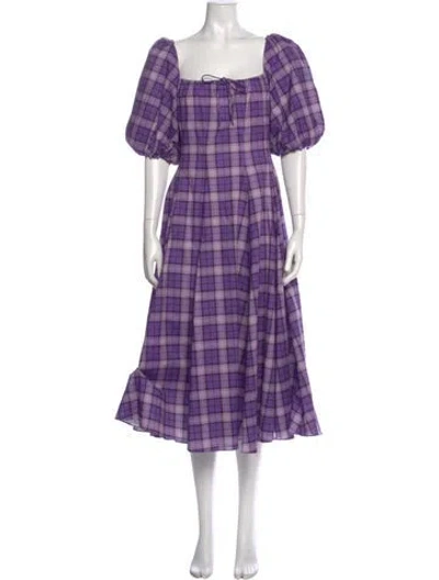 Pre-owned Selkie Plaid Print Midi Length Dress In Purple