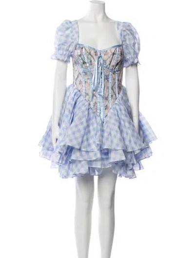 Pre-owned Selkie Plaid Print Mini Dress In Blue