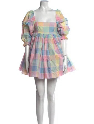 Pre-owned Selkie Plaid Print Mini Dress In Pink