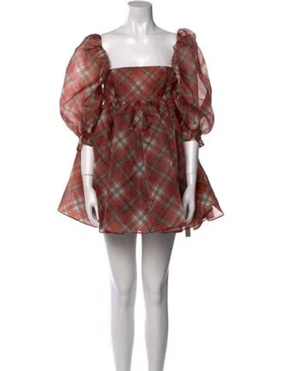 Pre-owned Selkie Plaid Print Mini Dress In Red