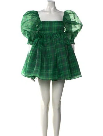 Pre-owned Selkie Plaid Print Mini Dress W/ Tags In Green