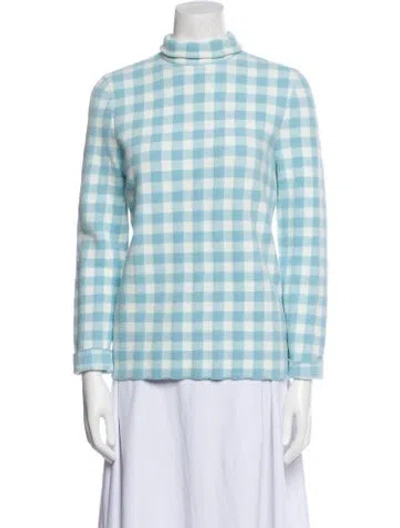 Pre-owned Selkie Plaid Print Mock Neck Top In Blue