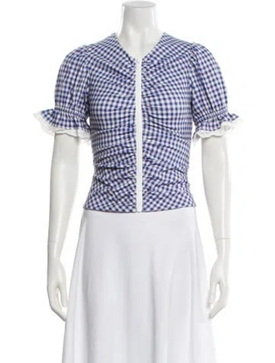 Pre-owned Selkie Plaid Print Ruffle Embellishment Top In Blue