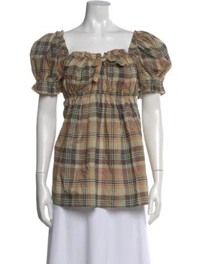 Pre-owned Selkie Plaid Print Square Neckline Top W/ Tags In Multi