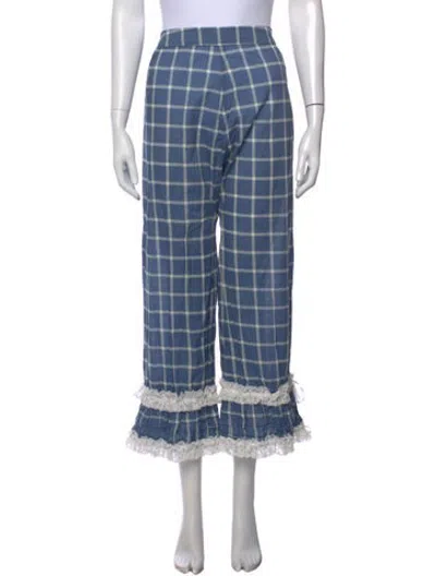 Pre-owned Selkie Plaid Print Straight Leg Pants In Blue