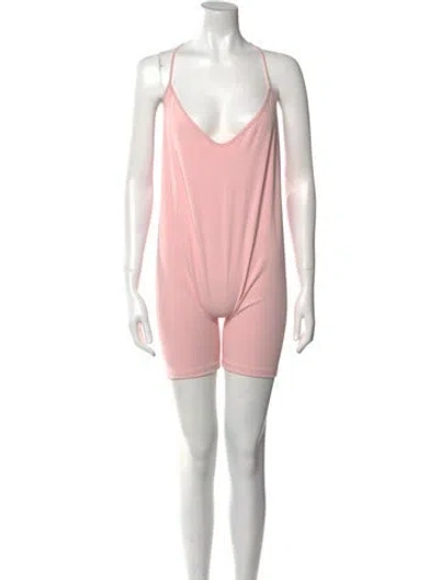 Pre-owned Selkie Plunge Neckline Romper In Pink