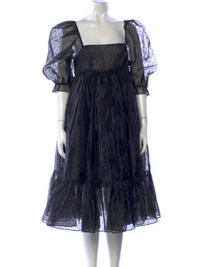 Pre-owned Selkie Polka Dot Print Midi Length Dress W/ Tags In Black