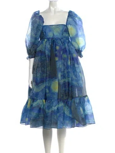 Pre-owned Selkie Printed Long Dress In Blue