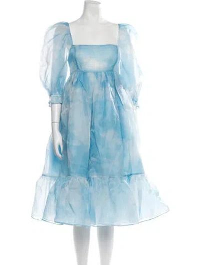 Pre-owned Selkie Printed Midi Length Dress In Blue
