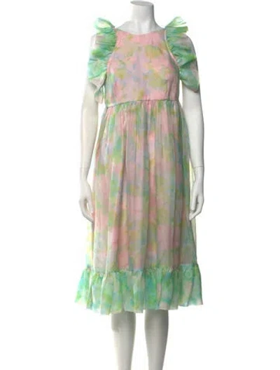 Pre-owned Selkie Printed Midi Length Dress In Green