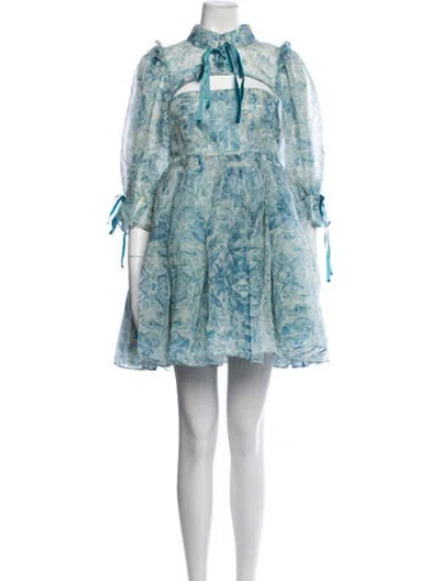 Pre-owned Selkie Printed Mini Dress W/ Tags In Blue