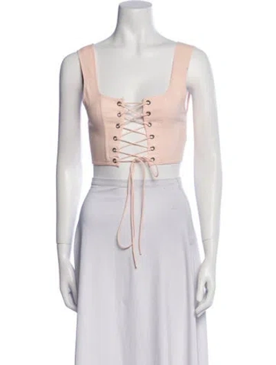 Pre-owned Selkie Printed Square Neckline Crop Top In Pink