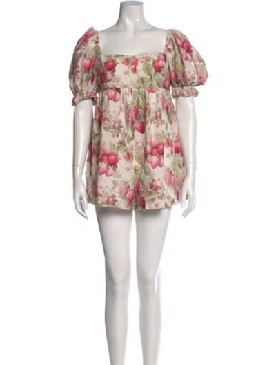 Pre-owned Selkie Printed Square Neckline Romper In Green