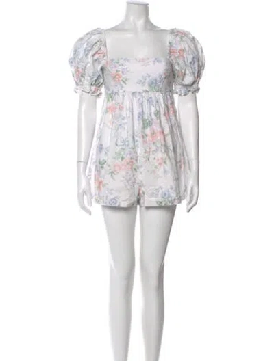 Pre-owned Selkie Printed Square Neckline Romper In Purple